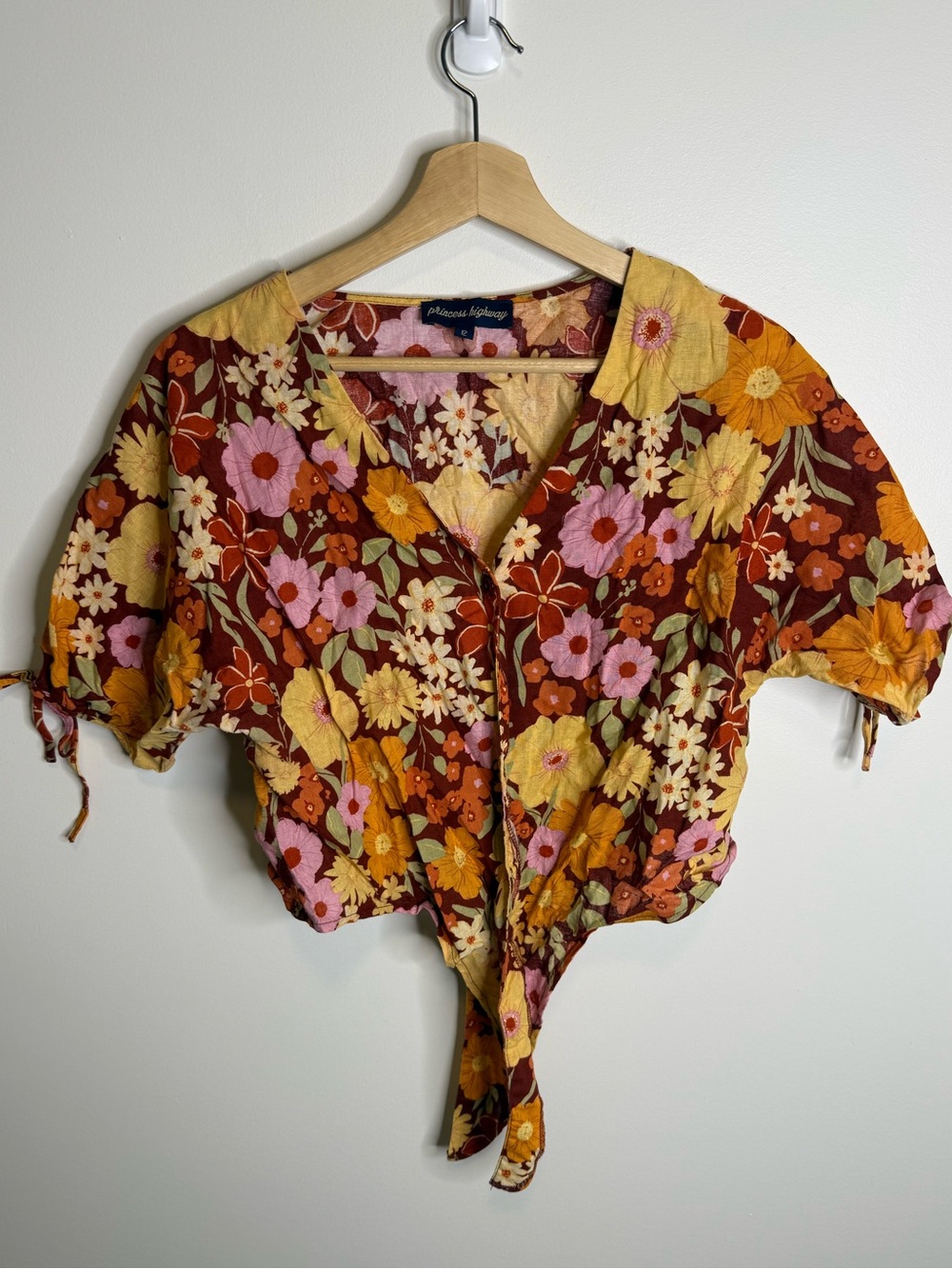 Princess Highway linen cotton floral top tie sleeve blouse top garden 12